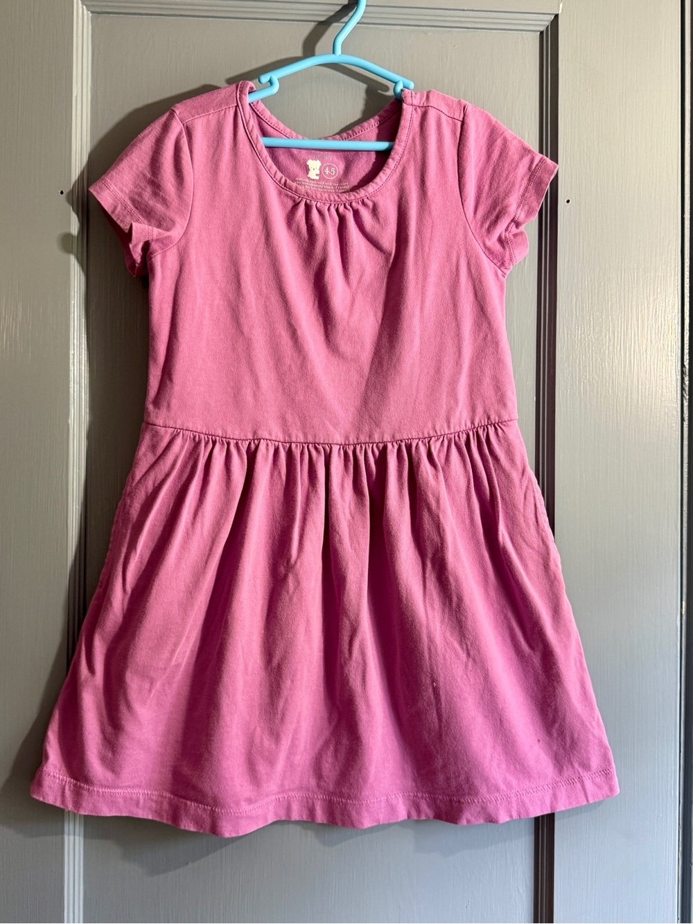 Primary Pink Short-Sleeve Gathered Waist Knit Dress